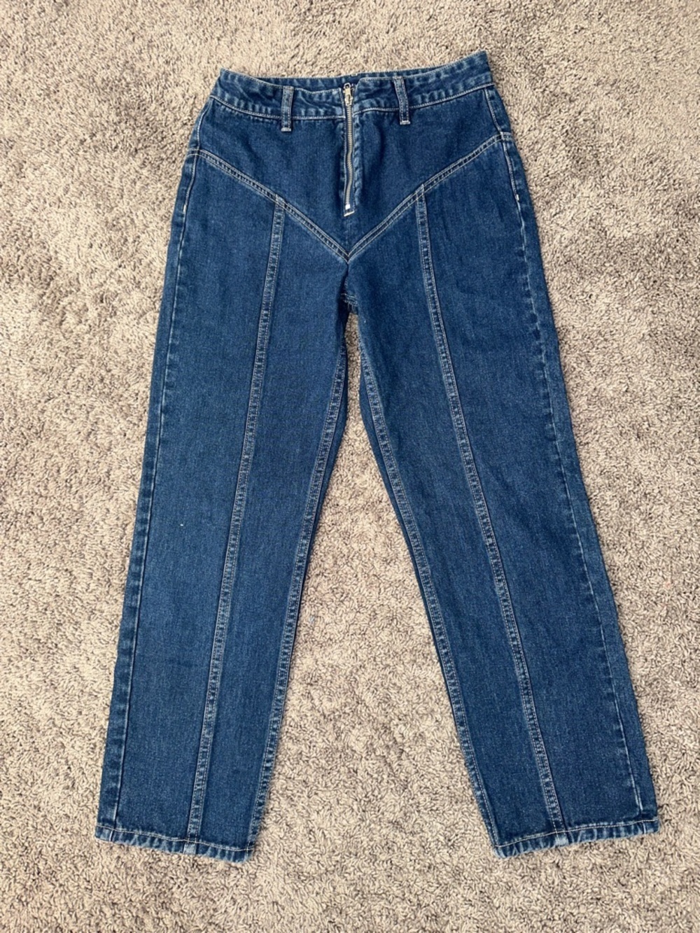 Angel Kiss High-Rise Dark Blue Panel Seam Jeans
